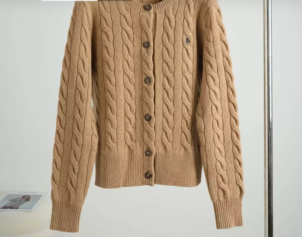 Pull en maille torsadée col rond bicolore – Style tricot épais – Neuf