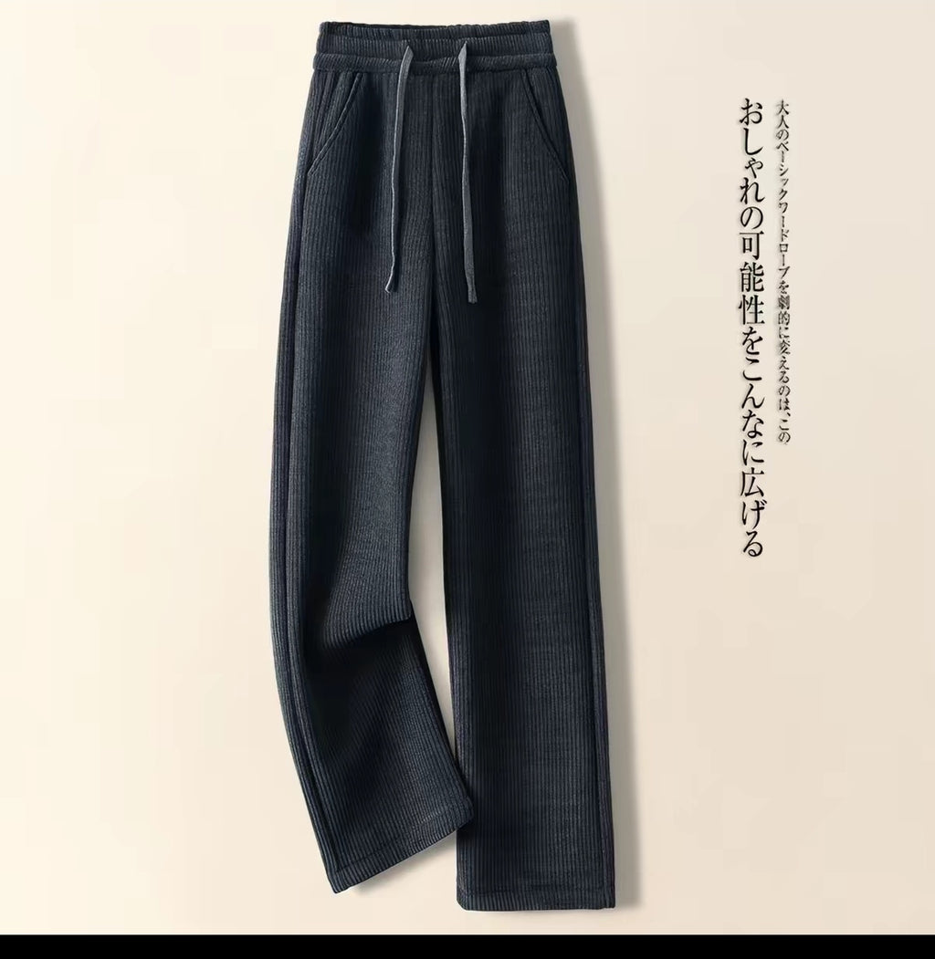 Pantalon fluide en maille côtelée taille haute – Style Casual Cozy – Neuf