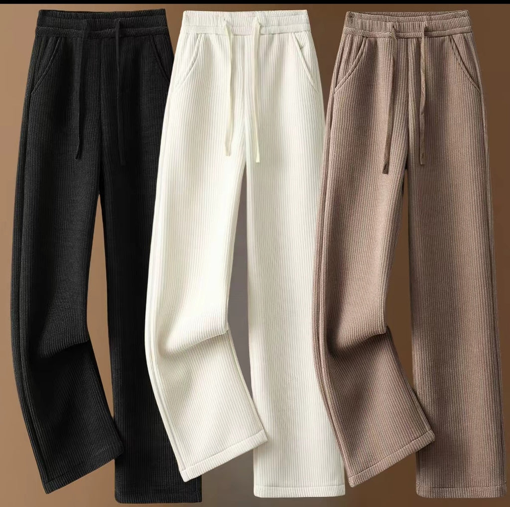 Pantalon fluide en maille côtelée taille haute – Style Casual Cozy – Neuf